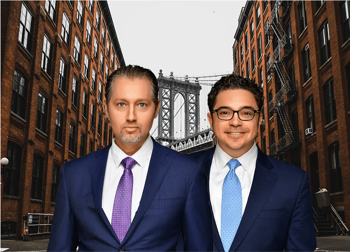 Sam and Dan in front of the Brooklyn Bridge